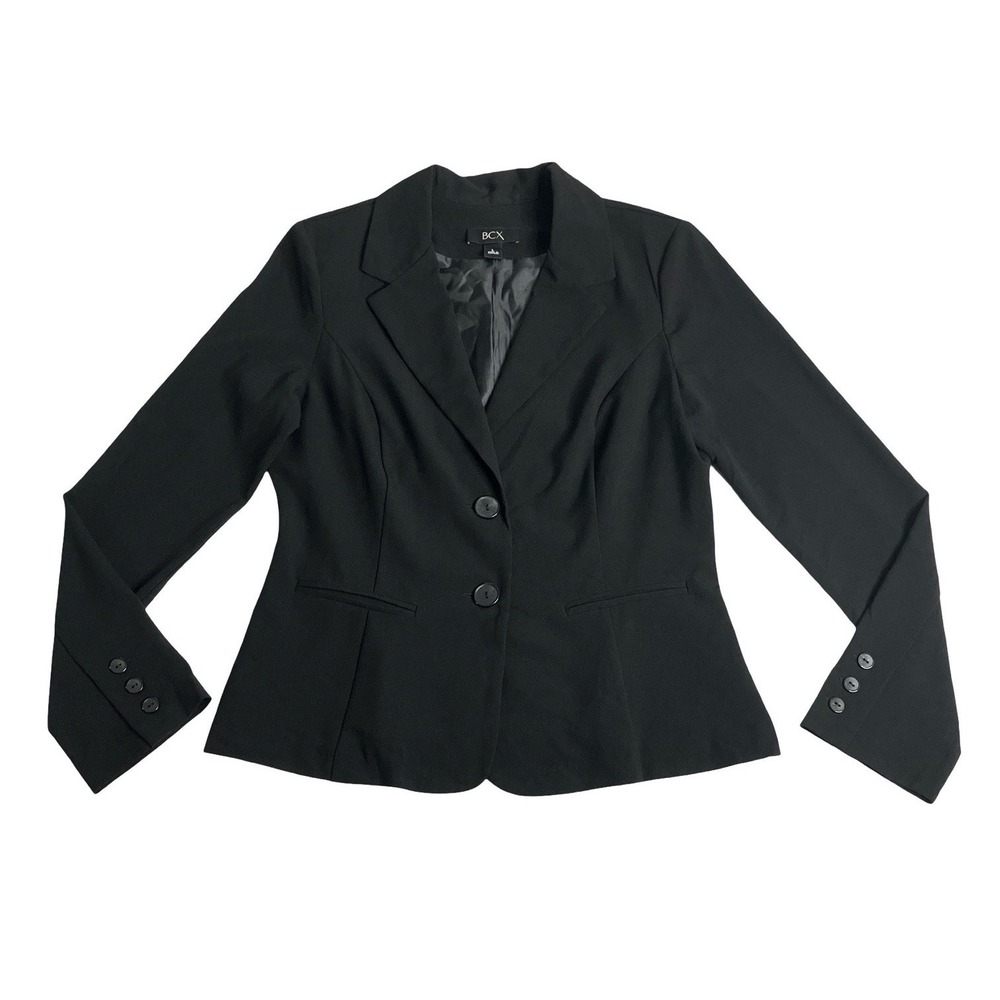 BCX Blazer Jacket Womens Large Black Two Button Notch Collar Stretch Career Chic